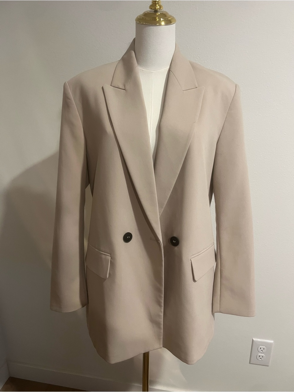 Zara Oversized Double-Breasted Blazer - Light Beige